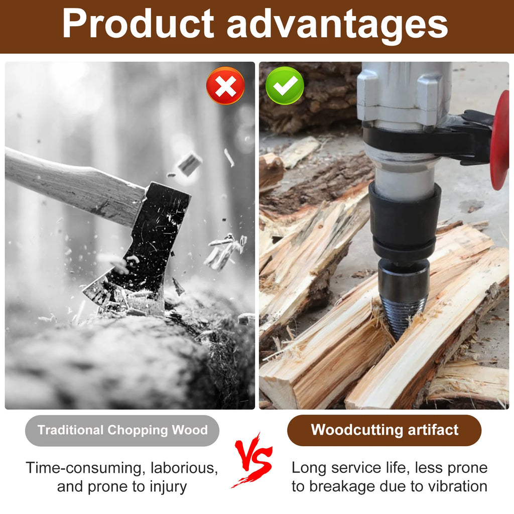 1/2PC Firewood Log Splitter 32/42mm Sturdy High-Carbon Steel Wood Log Splitter Screw Cones Drill Bit with Hex/Round/Square Shank Zpaxo