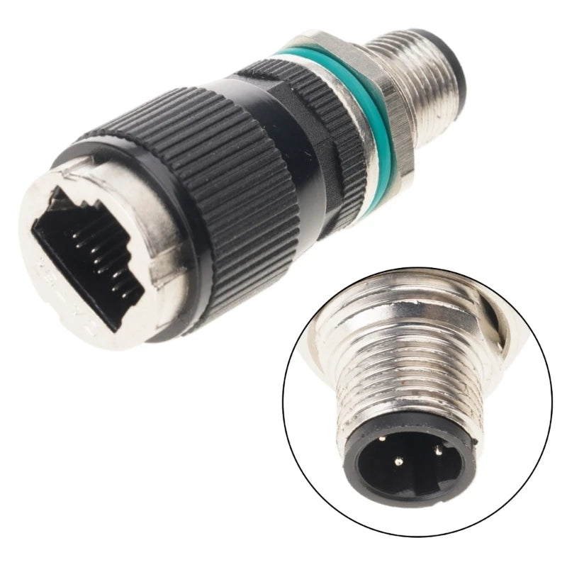 652F 12mm 8Pin to RJ45 Waterproof Adapter Industrial Networking Connector 10Gbps Data Transfer IP68 for Harsh Environment Zpaxo straight head CN 4P Man head