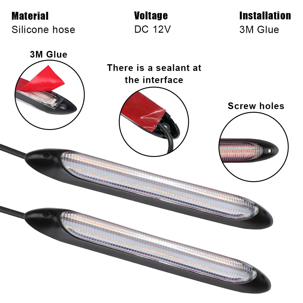 Car DRL Daytime Running Light Streamer Flow Day Auto Headlight