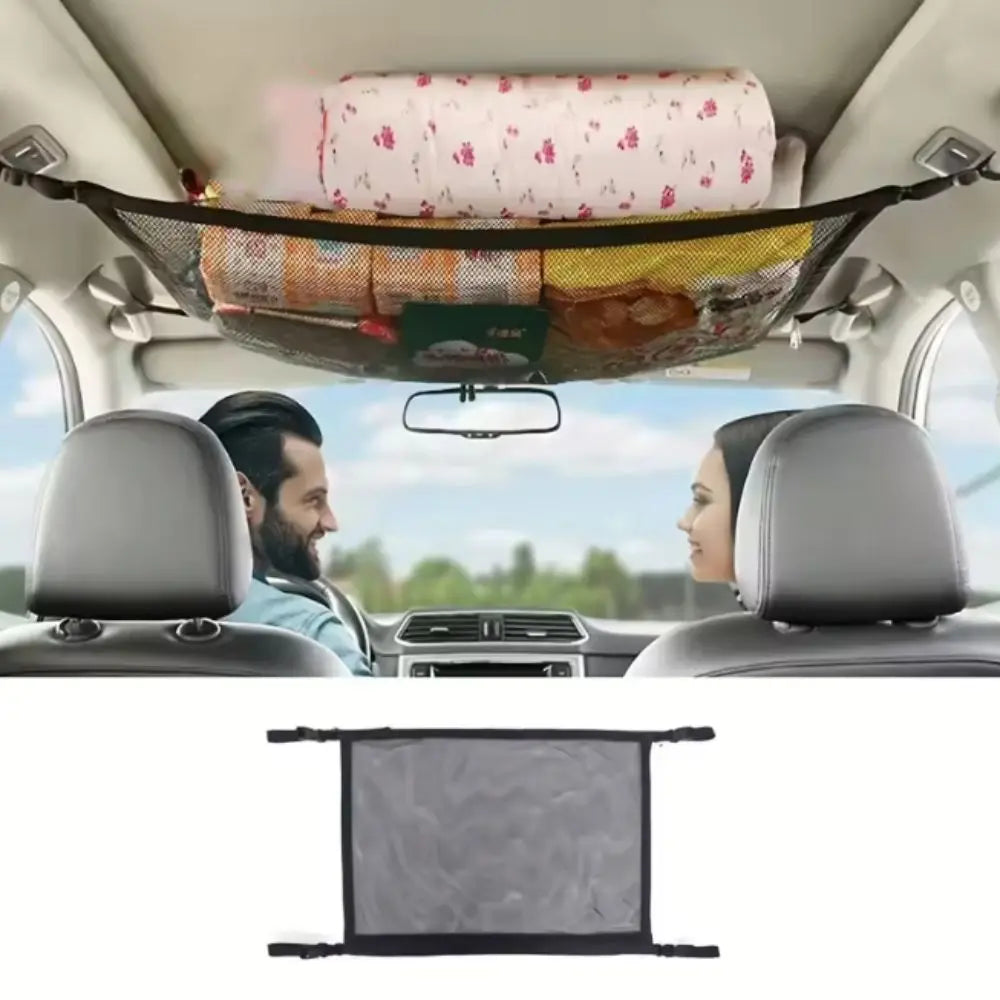 Double Layer Car Ceiling Storage Net Large Capacity Space-saving Car Ceiling Mesh Pouch Black Zippered Car Roof Storage Mesh Bag Zpaxo