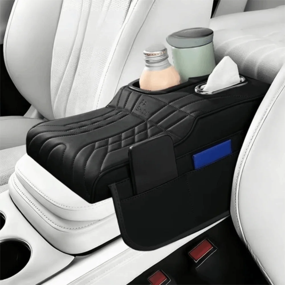 PU Leather Car Armrest Box Height Increase 2 Cup Holder Vehicle Armrest Cushion Comfortable Console Organizer Zpaxo