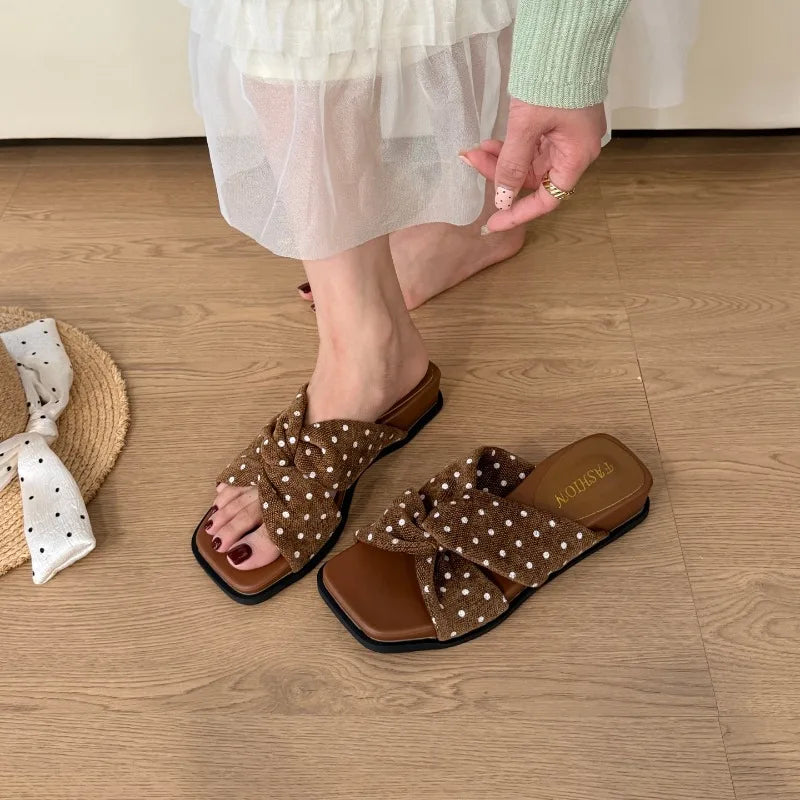 Polka Dot Unique Women's Sandals Summer 2026 Small Beach Match Skirts Zpaxo Brown 40