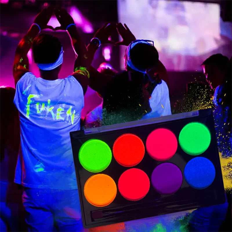 8 Face Body Paint Palette UV Glow-in-the-dark Water-based Neon Zpaxo