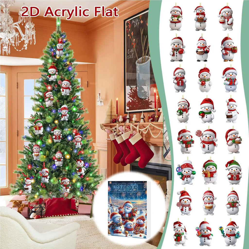 Christmas Countdown Calendar 2025 Advent 2D Acrylic Ornaments Snowman