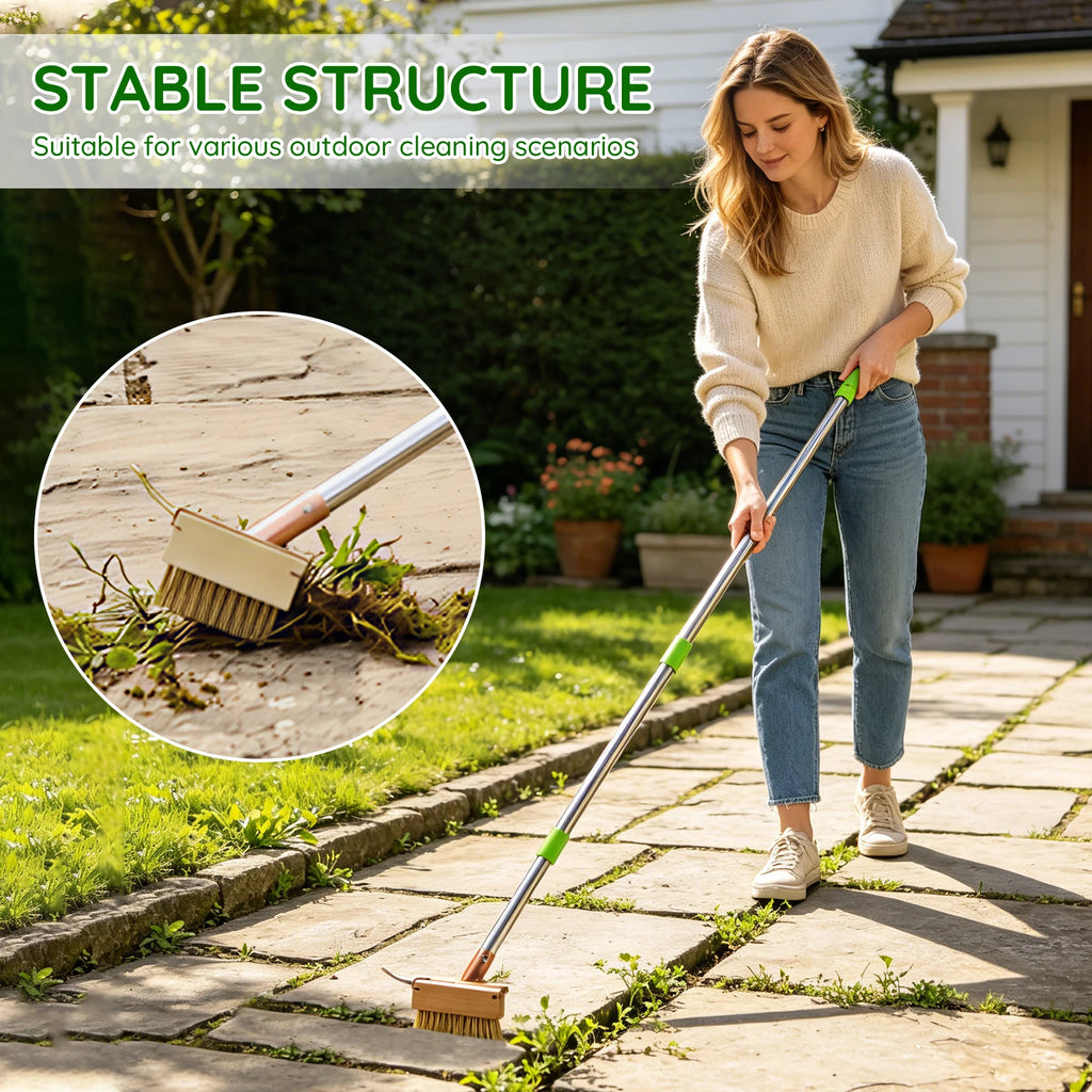 Weed Brush With Long Handle Adjustable Crack Weeder 3 Replaceable Steel Wire Heads For Patio Driveway Moss Remover No Bending Ma Zpaxo
