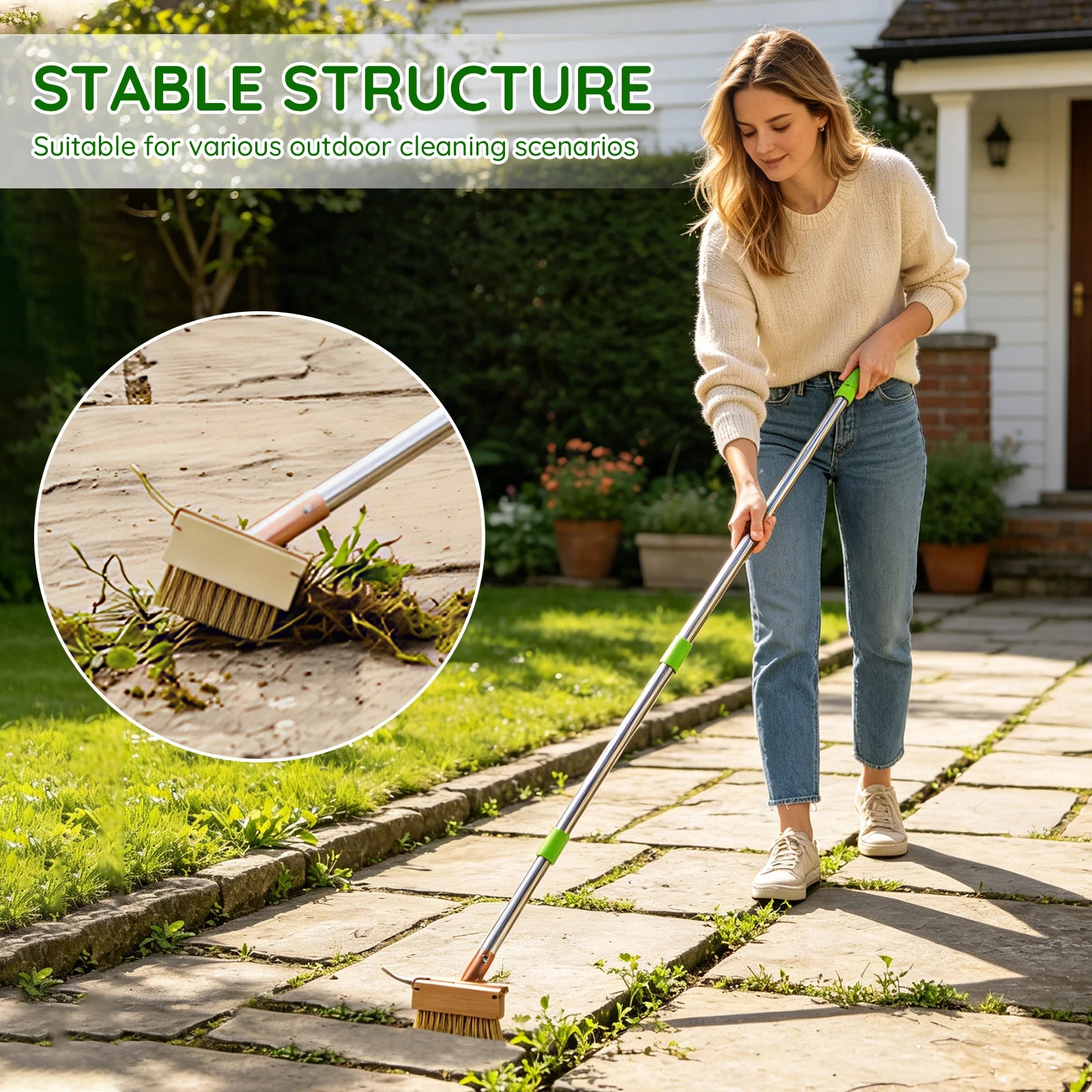 Weed Brush With Long Handle Adjustable Crack Weeder 3 Replaceable Steel Wire Heads For Patio Driveway Moss Remover No Bending Ma Zpaxo