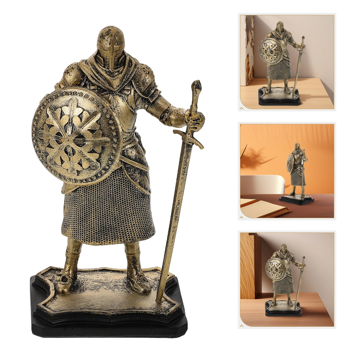 Retro Knight Figurine Statue Home Decor Resin Medieval Soldier Zpaxo