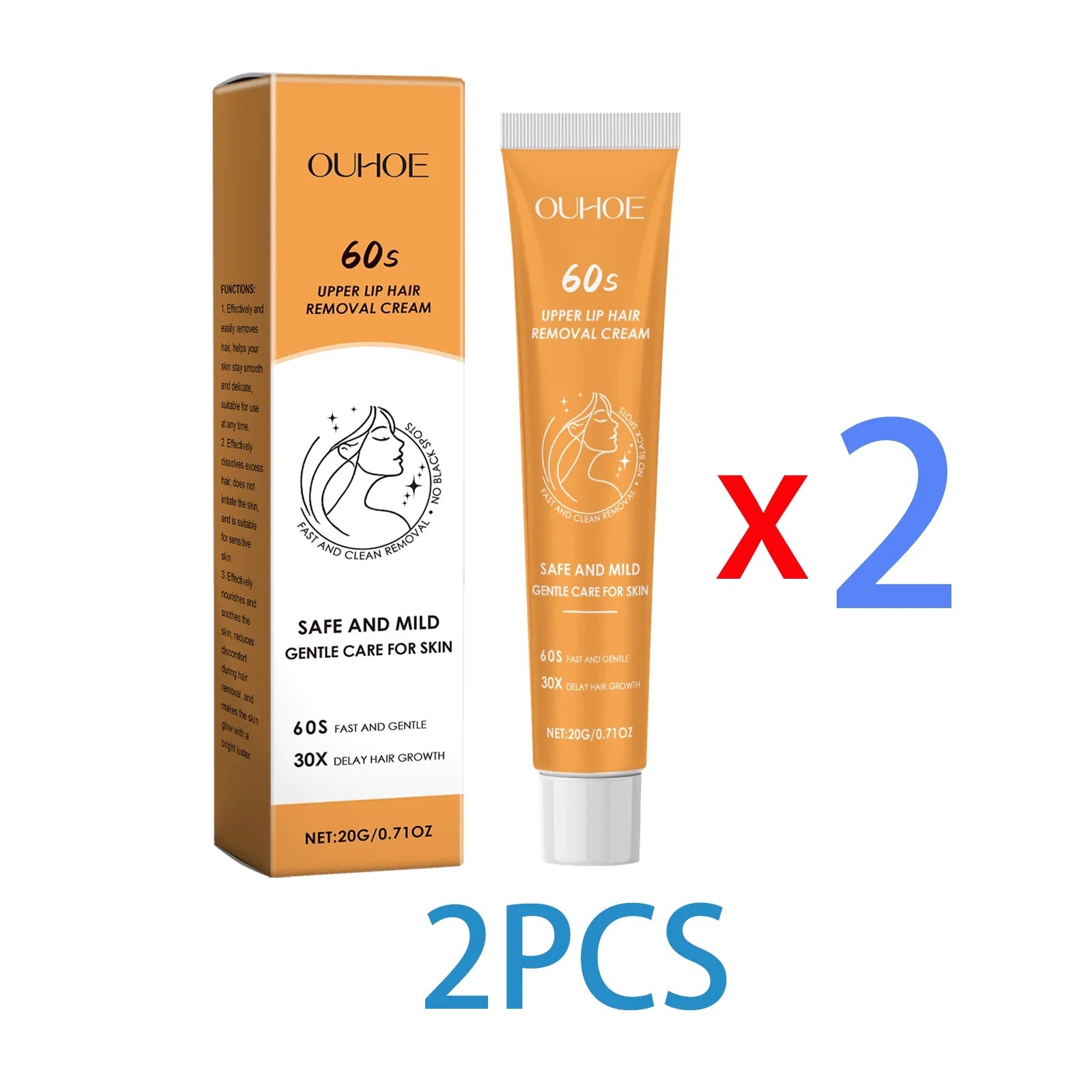 Body and Face Hair Removal Cream Gentle Smooth Skin No Irritation Non Drying Fast Hair Softening for Underarms Summer Care 20g Zpaxo 2PCS