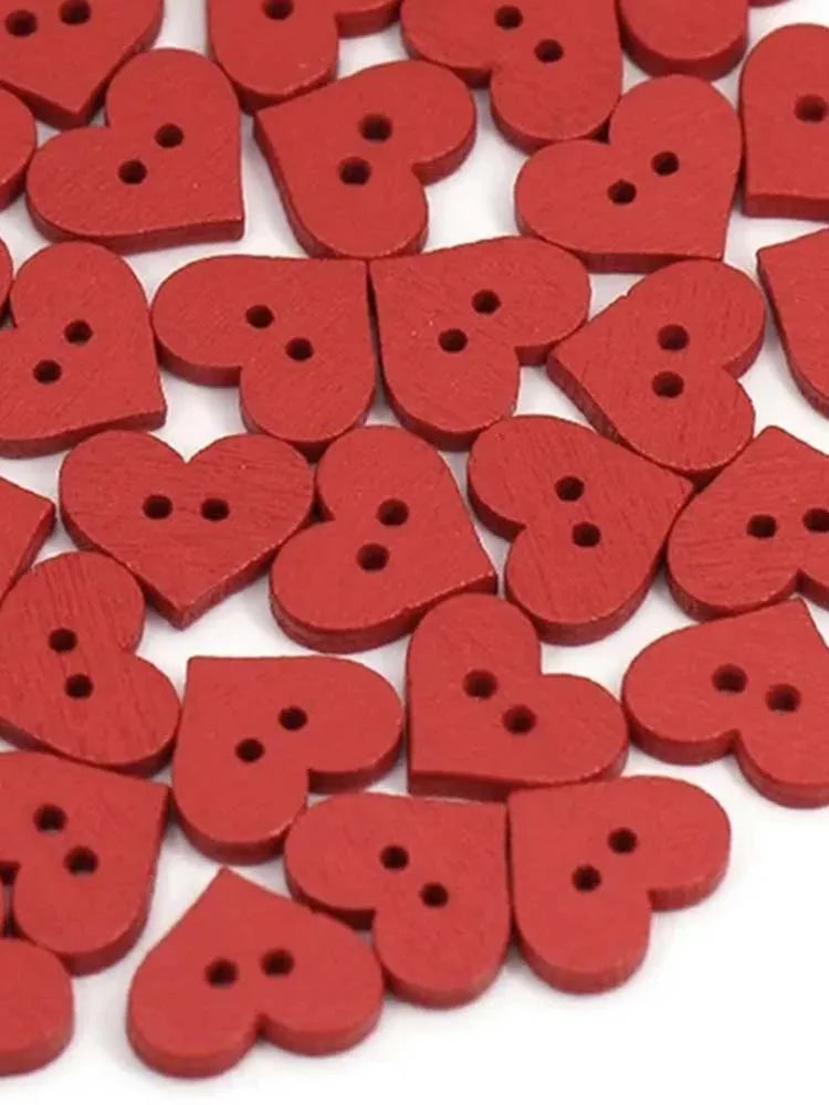 Red Wooden Heart Buttons 20/30pcs – 2-Hole DIY Sewing Craft Decorative Craft Buttons Zpaxo