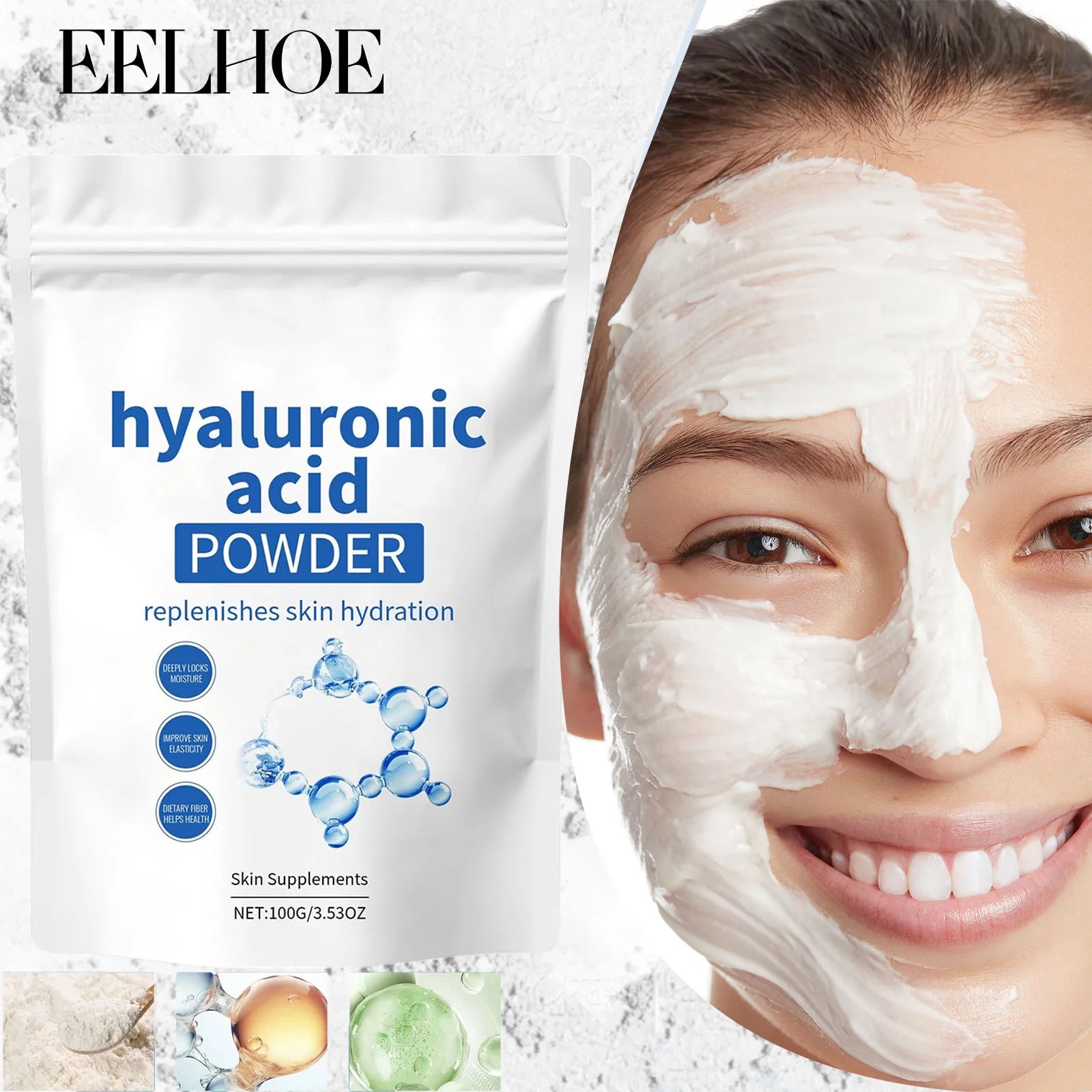 EELHOE Hyaluronic Acid Facial Mask Long-Lasting Facial Nourishmen Enhance Skin Elasticity Rich Moisture Gentle Formula 100g Zpaxo