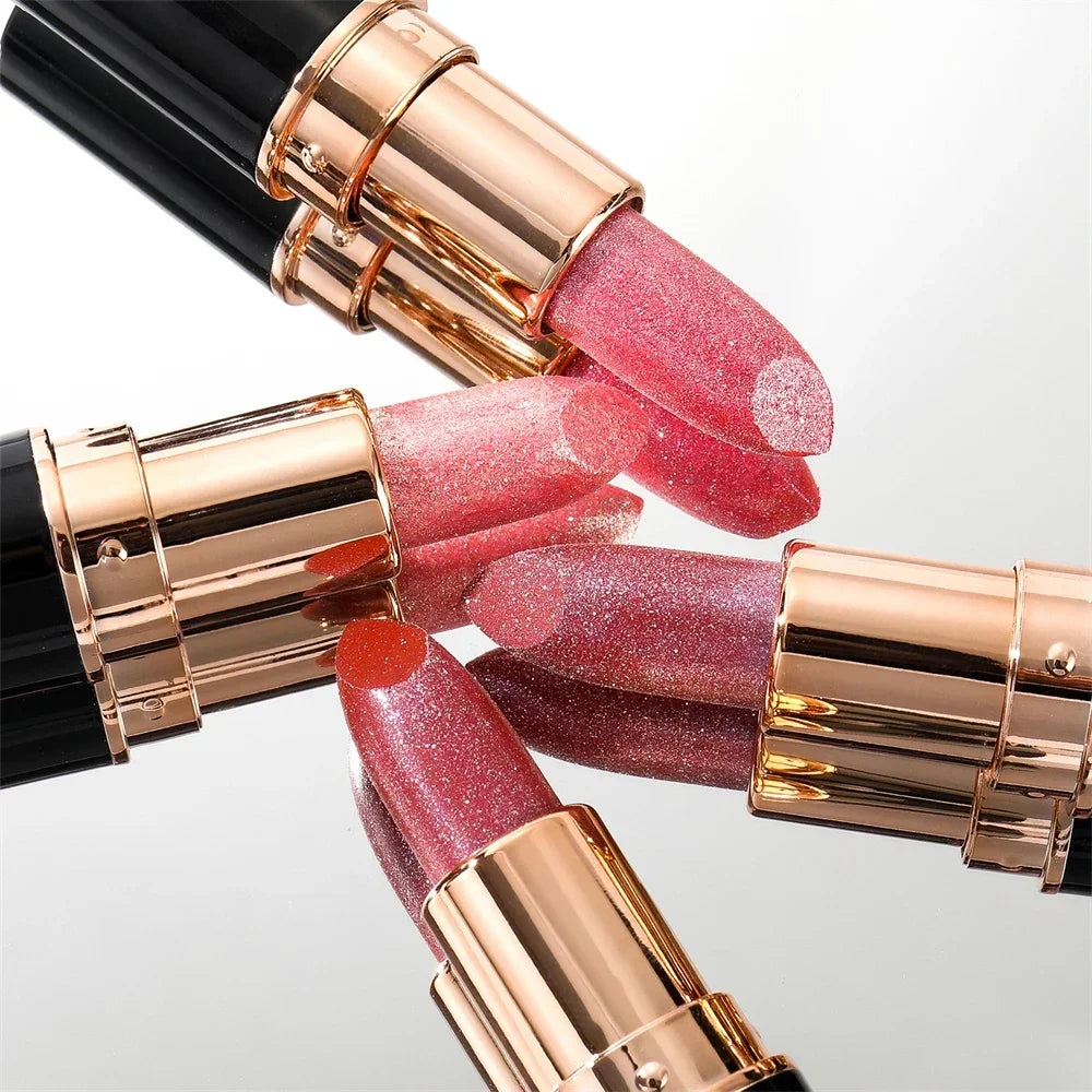 Black Tube Shiny Diamond Lipstick Pearl Moisturizing Glitter Lip Tint Balm Waterproof Lasting Lip Gloss Shimmer Sexy Lip Makeup Zpaxo