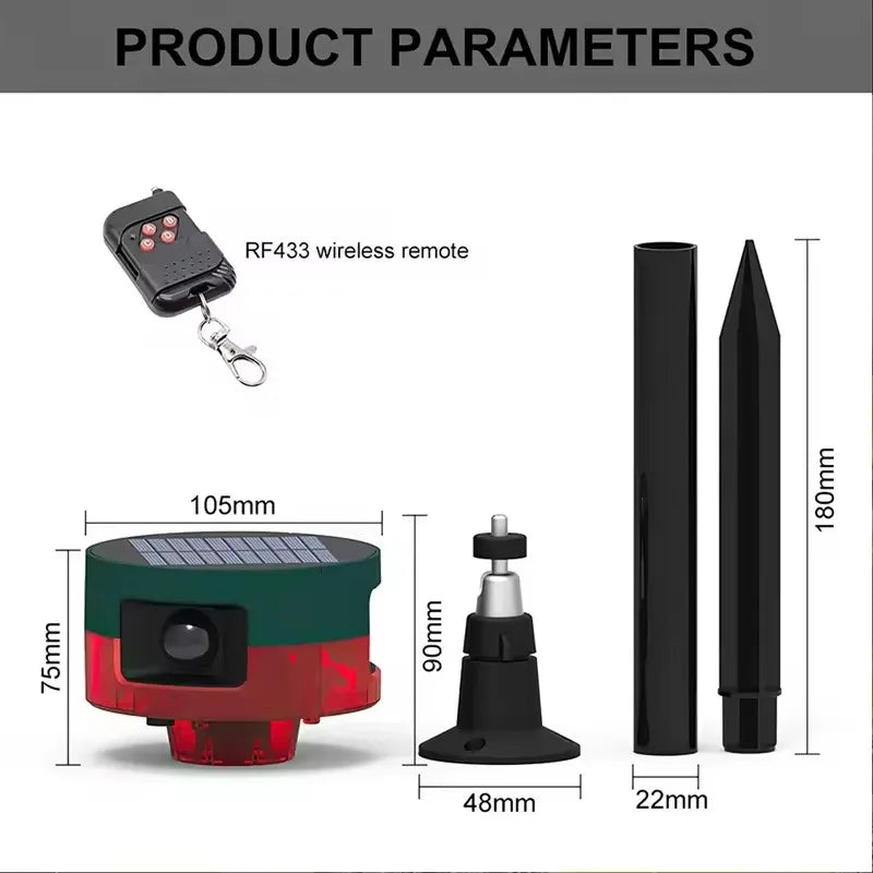 Outdoor Solar Alarm Light with Infrared Motion Sensor Area Sound Recording Waterproof Anti-theft Animal Repeller Security Alarm Zpaxo