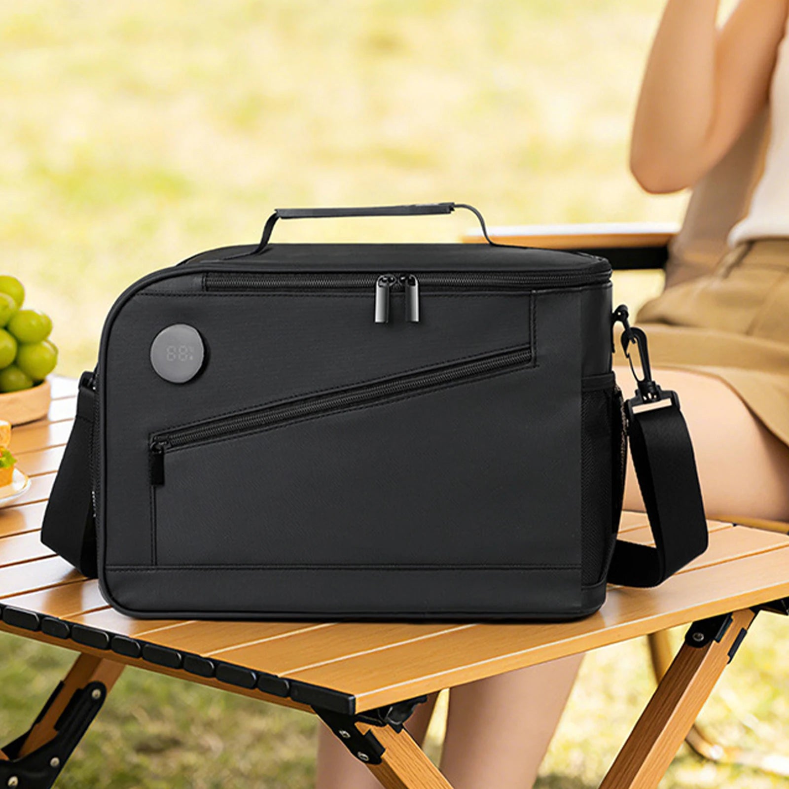 Cooler Bag Temperature Display Lunch Box Shoulder Strap Portable