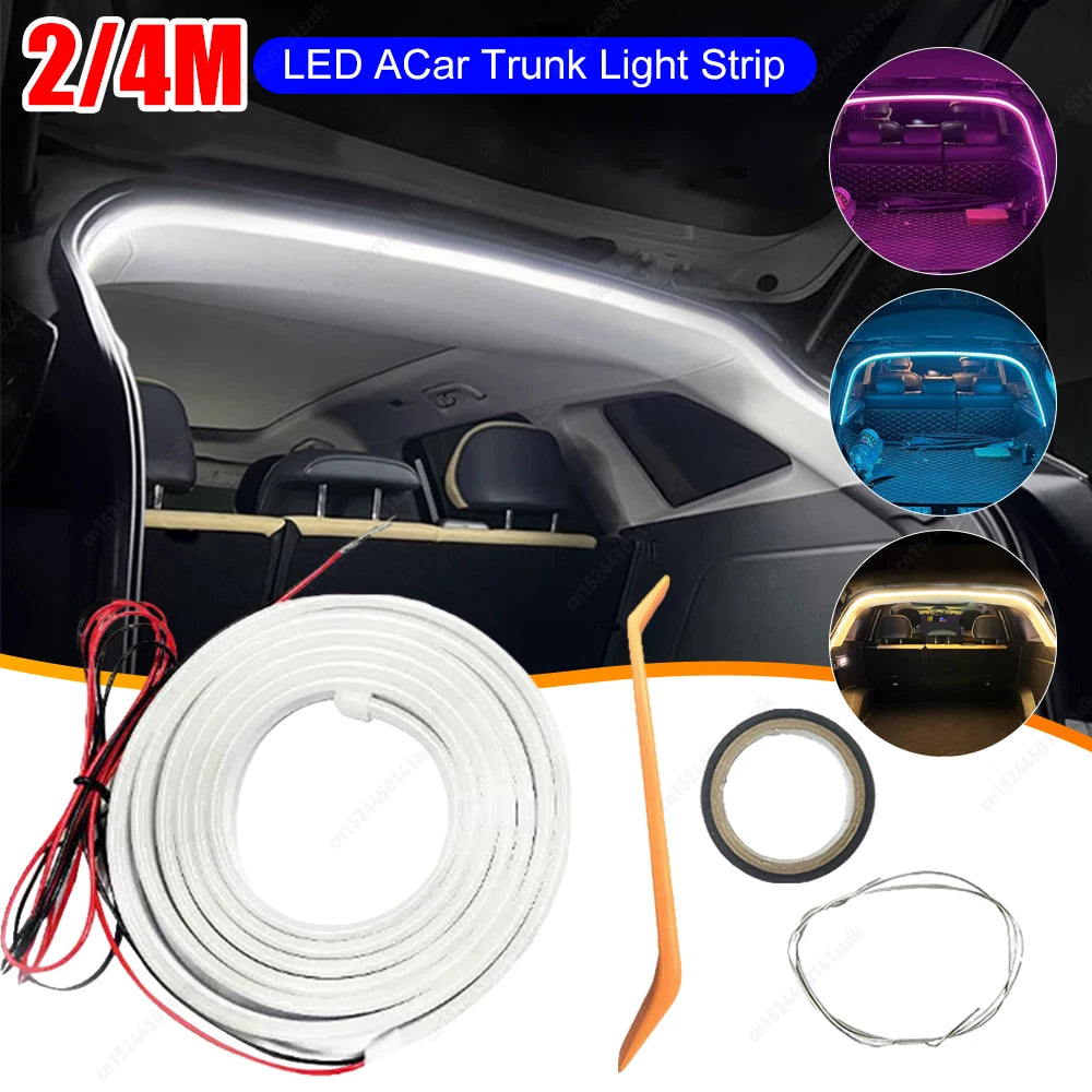 LED Car Trunk Light Strip 2 4M No Drilling Dynamic Flowing Ambient