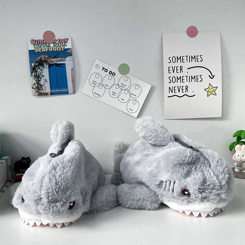 Cute Plush Ocean Shark Pencil Case Cosmetic Bag Portable Large Capacity Pen Pouch Stationery Storage Box School Office Supplies Zpaxo