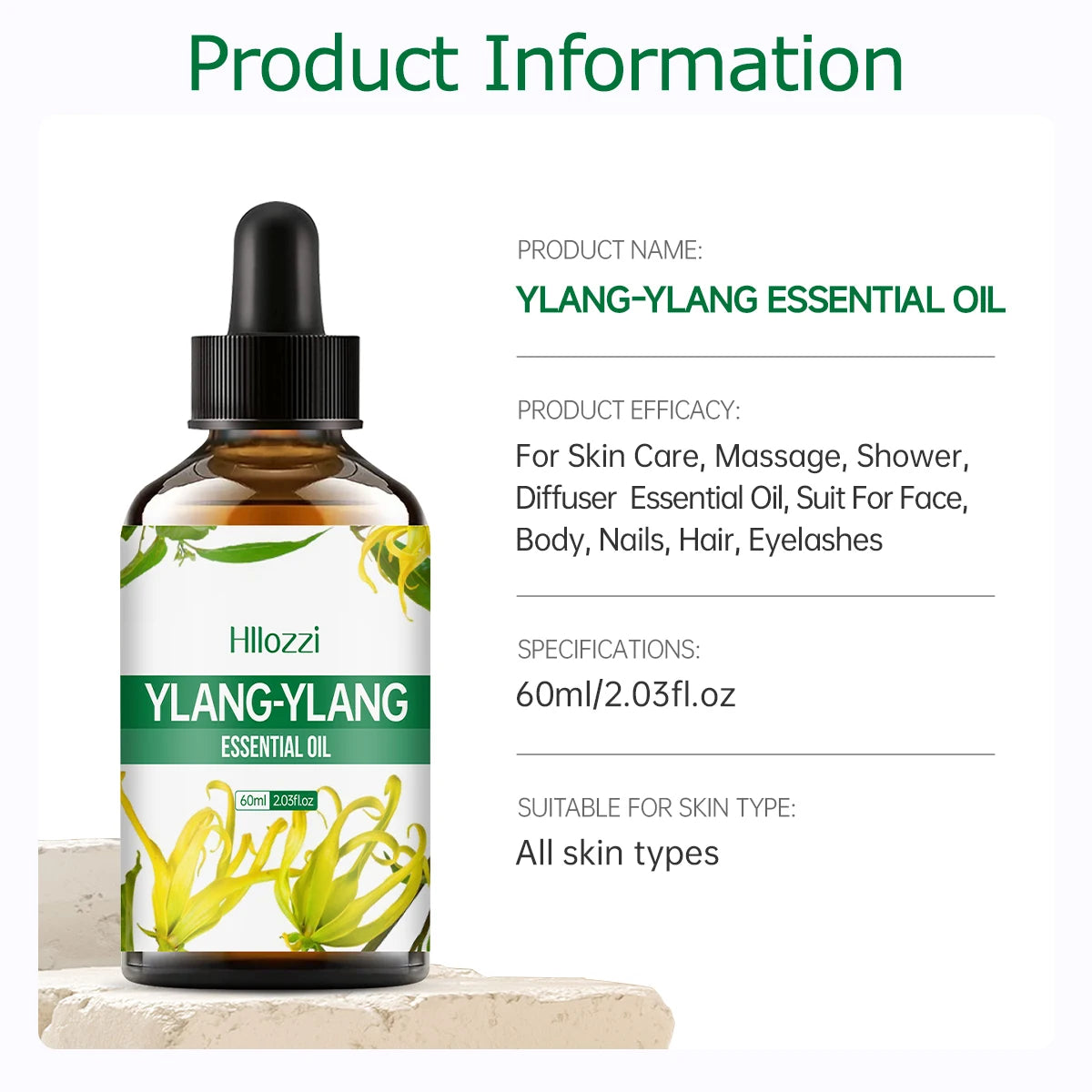 100ml/60ml/30ml Ylang Ylang essential oil For skin care, body care, hydration, long-lasting fragrance, multifunctional essential Zpaxo