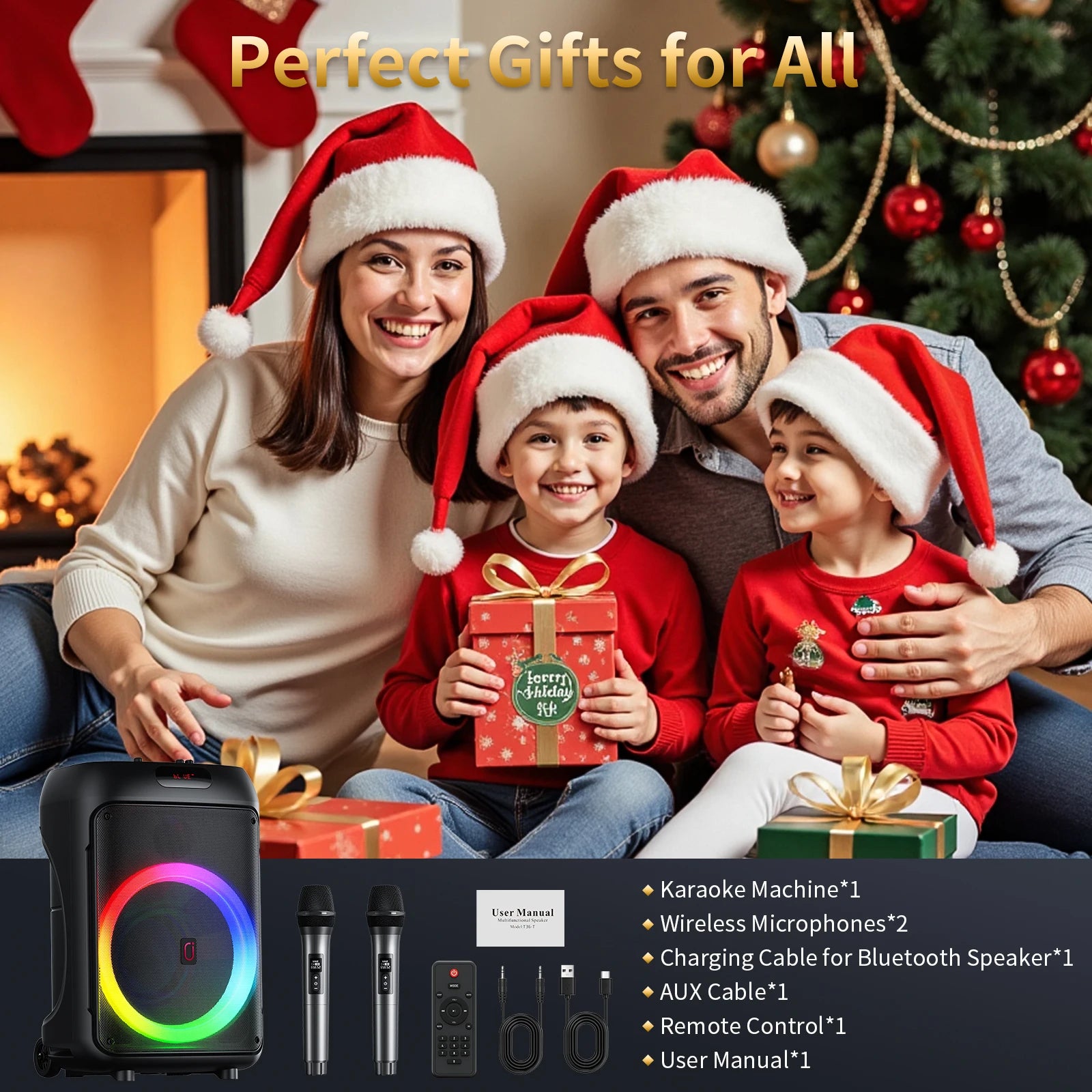 T36 Karaoke Machine 2 Wireless Microphones Big Bluetooth Party