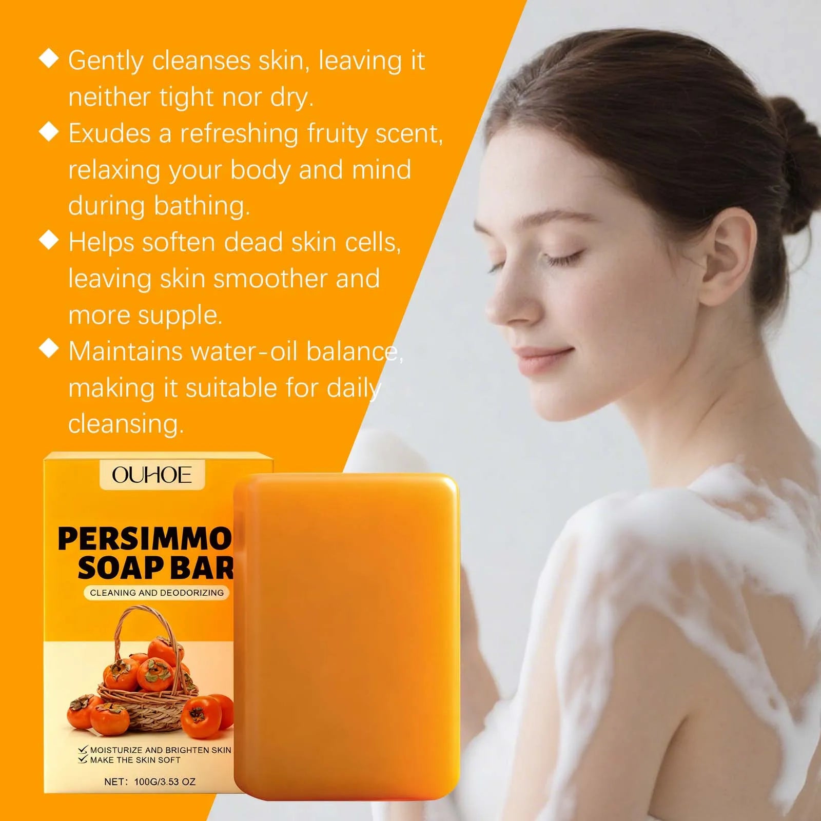Persimmon Scented Body Soap Bar For Dry Skin Moisturizing Gentle Cleanser Winter Skincare Long Lasting Fragrance Bath Luxury Zpaxo