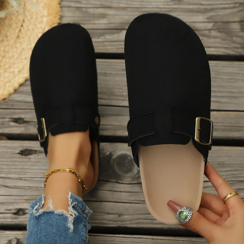 2026 Women Cork Sole Slippers Fashion Flat Mules with Buckle Shoes Women Beach Platform Sandals Lightweight Baotou Slides Women Zpaxo