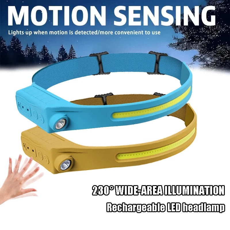 COB LED Motion Sensor Headlamp – USB-C, IP65, 350 Lumens