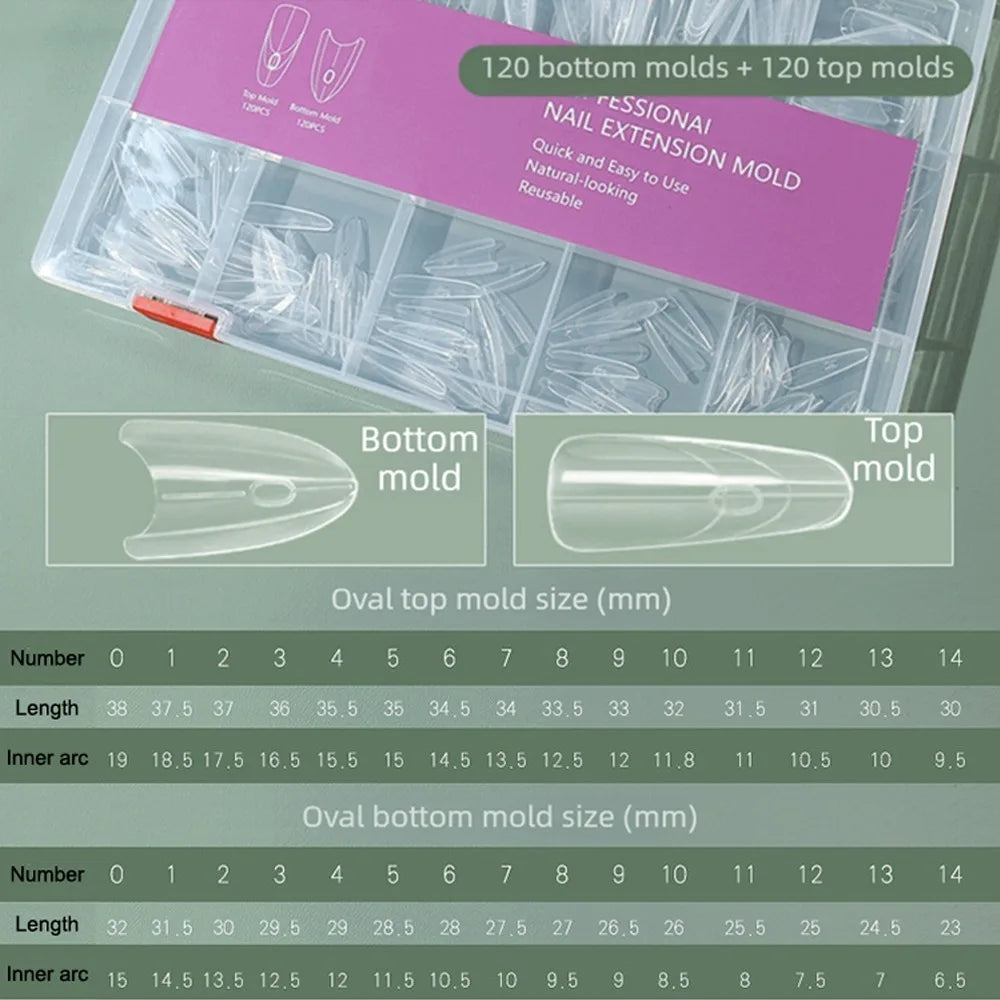 Clear Nail Sandwich Dual Forms Art 15 Shapes Extension Gel Builder Zpaxo Oval
