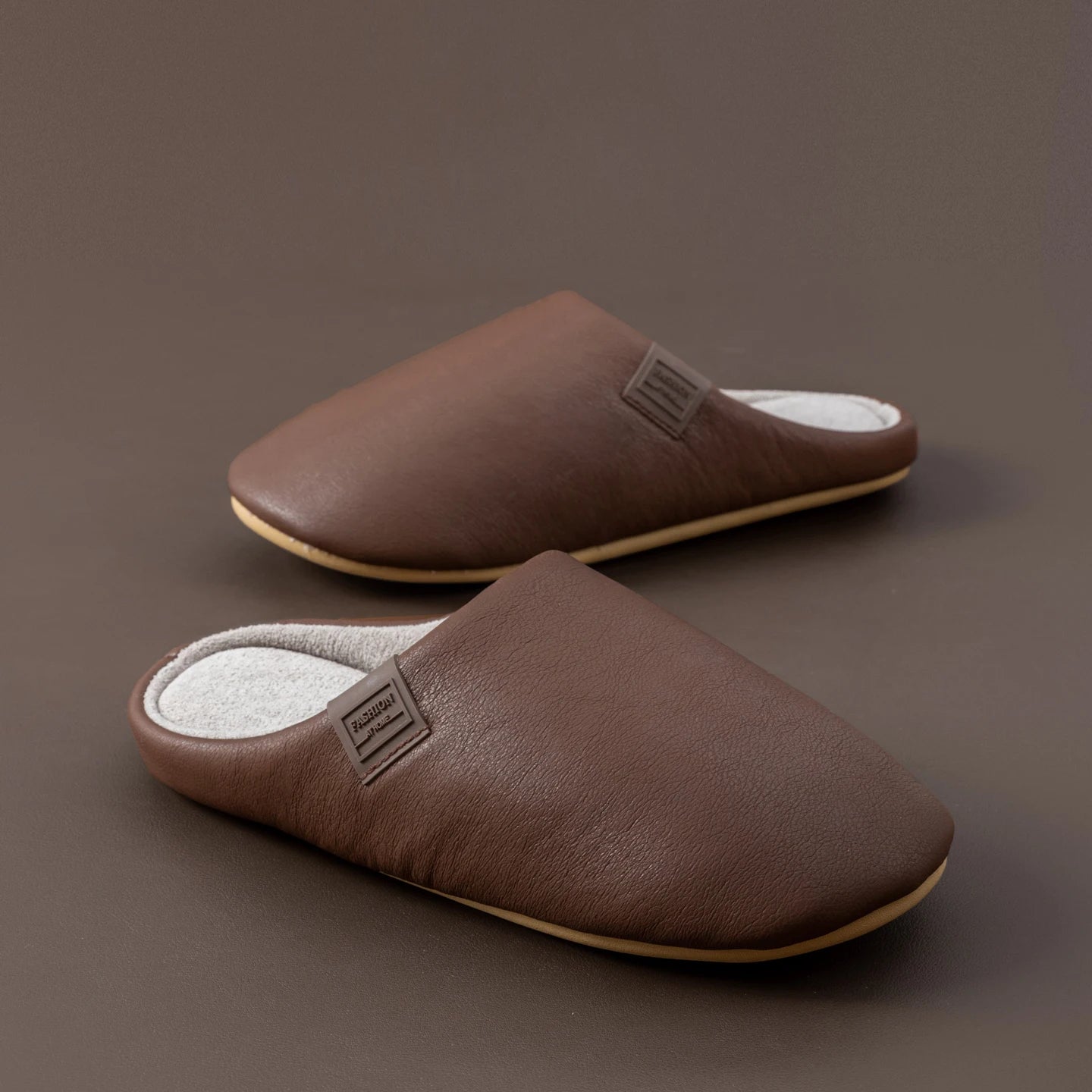 Men's Winter Slippers Fleece Lined House Shoes Waterproof PU Leather