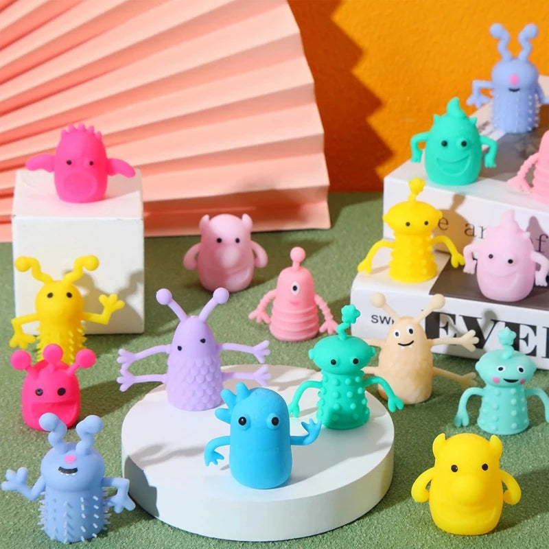 10- Cute Monster Puppets Finger Toy Soft Rubber Stretchy Fidget Kids