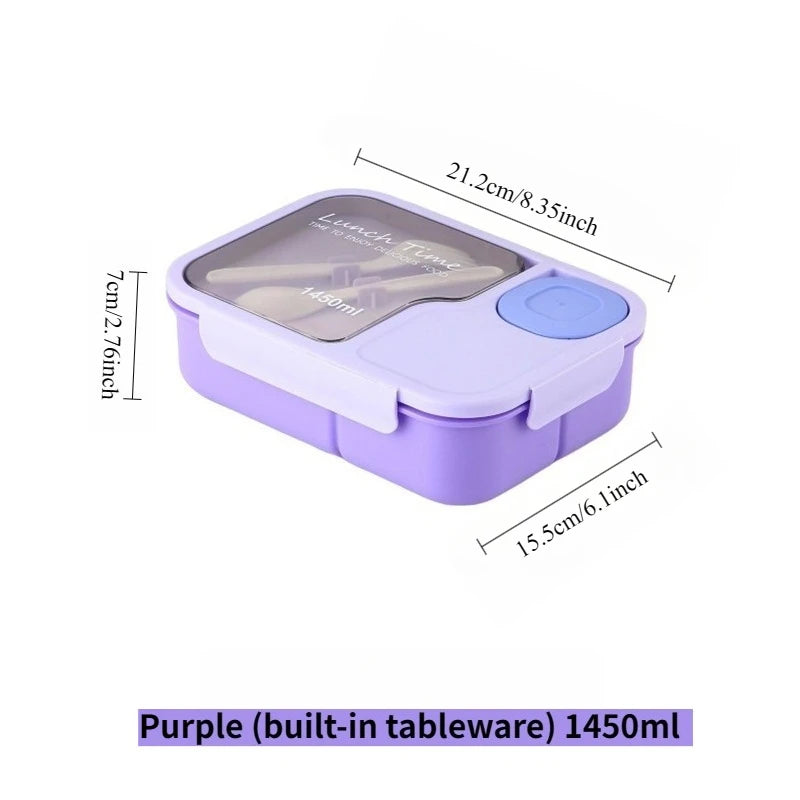 Bento Box-Portable lunch box with built-in tableware and sauce box, square meal reserve box for school, office and travel Zpaxo purple 3 1|1450ml