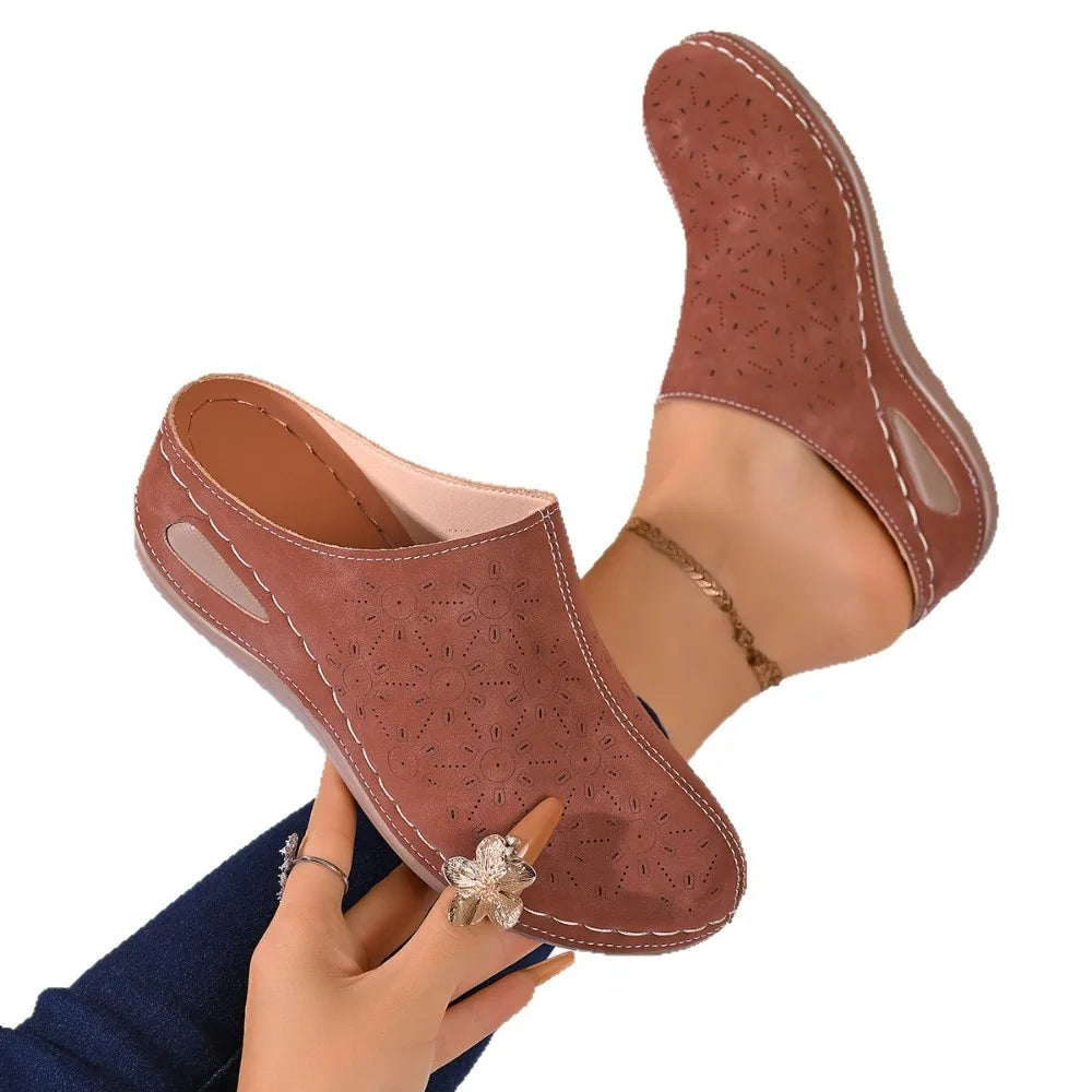 Women's Casual Wedge Mules Comfortable Open Back Slip-on Wedges Shoes