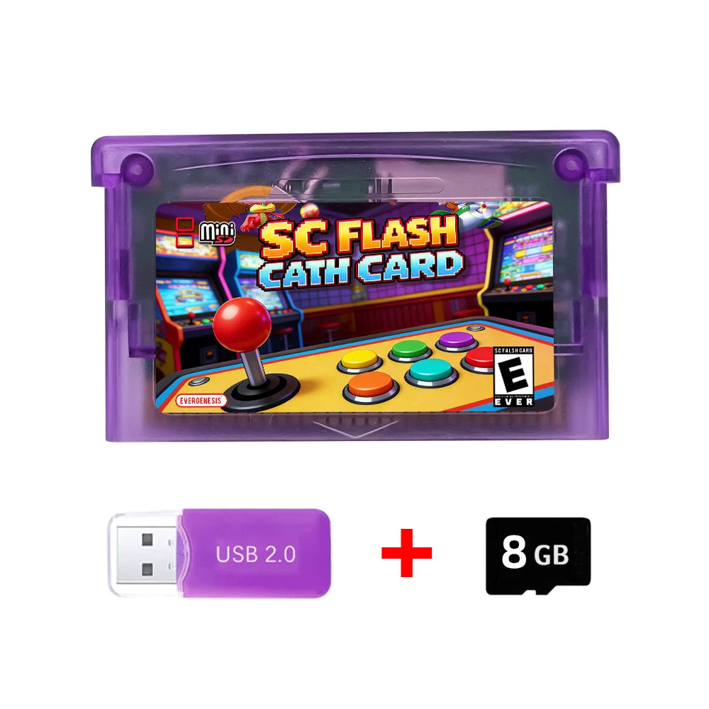 New 5000 in 1 SCFW V2.0 Mini SC Flash Card with 8G TF Card & Adapter for GBA GBC GB NES NDS Game Card Game Console Accessories Zpaxo Purple With 8G