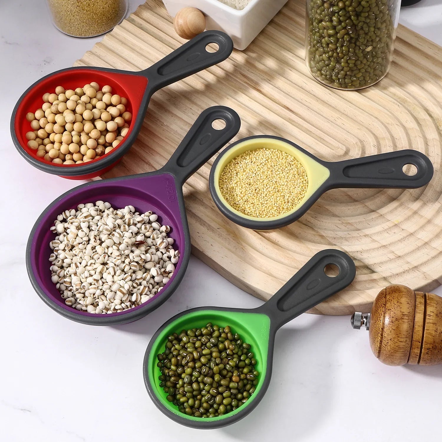 4/8Pcs Silicone Measuring Cup Measuring Spoon Collapsible Baking Measuring Tool Set for Coffee Flour Honey Sugar Baking Spoon Zpaxo