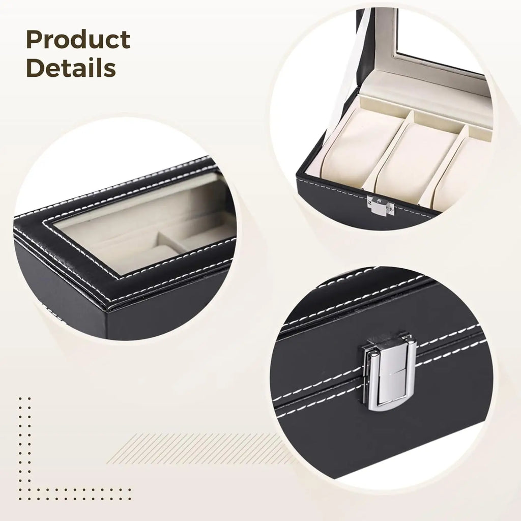 Watch Box Organizer Men 3-Slot Storage Case Transparent Acrylic