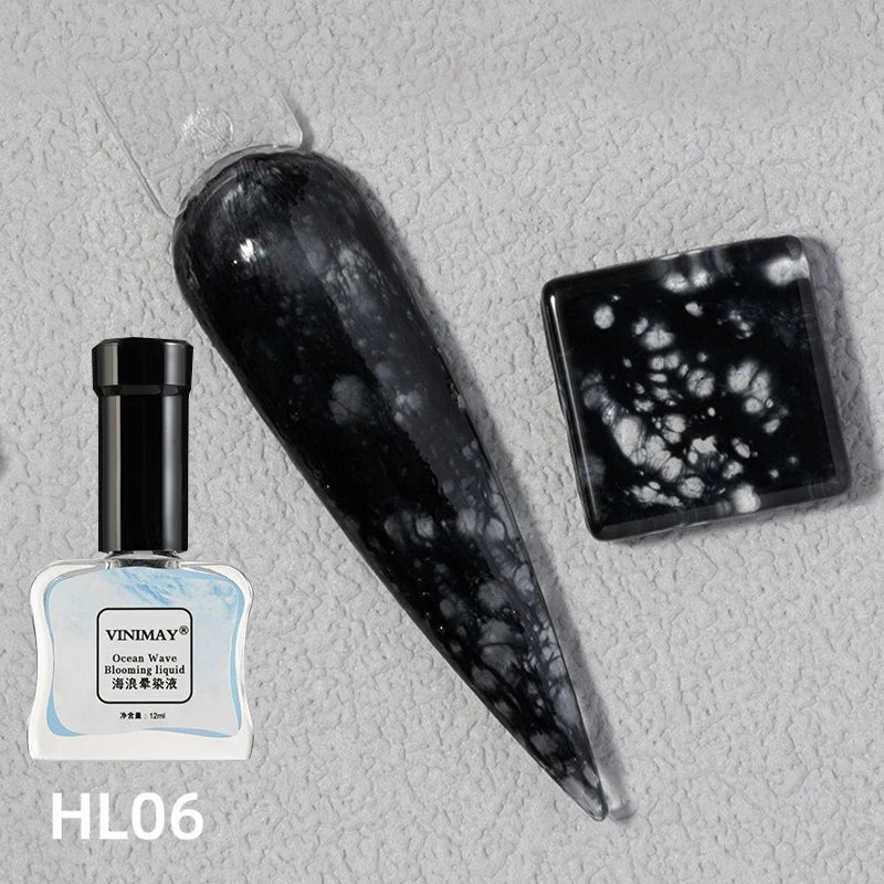 Bubble Ocean Wave Nail Art Glue Poke White Black Lace Hollow Gradient Zpaxo 06