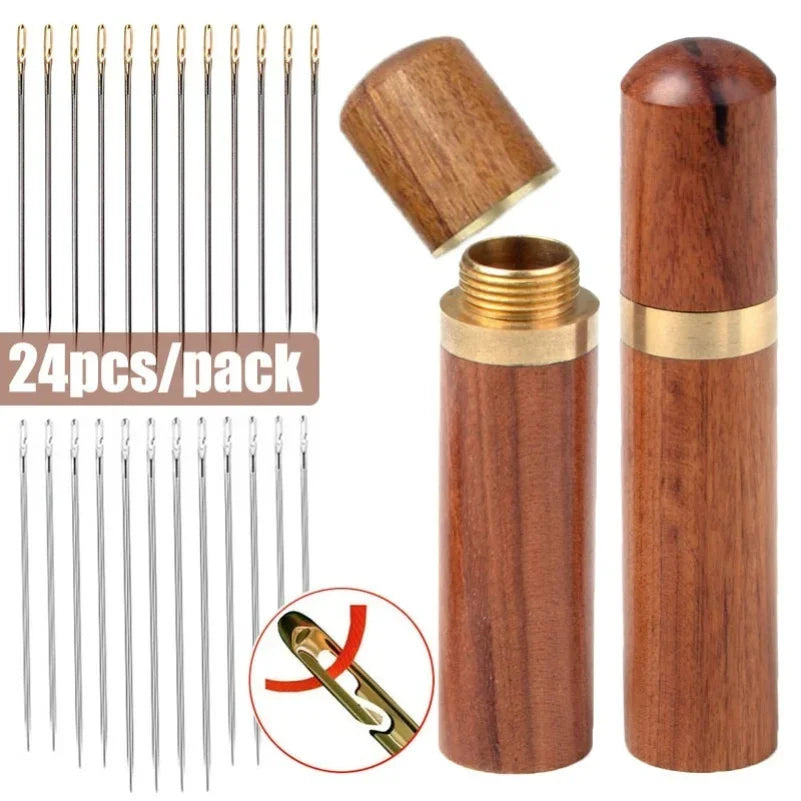 30pcs Blind Sewing Needle Elderly Stainless Steel Quick Automatic Self-Threading Needle Stitching Pins DIY Punch Needle Threader Zpaxo