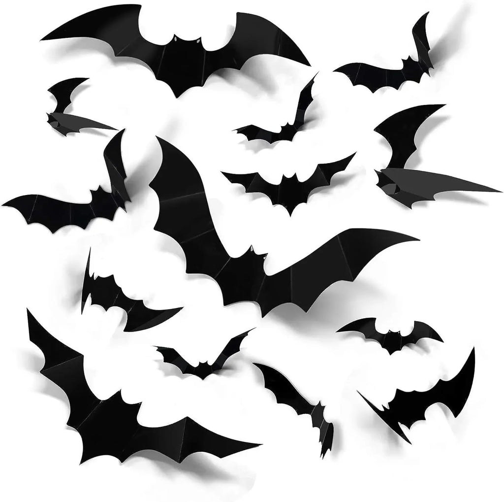 3D Black PVC Bat Spider Wall Stickers Scary Halloween Decorations