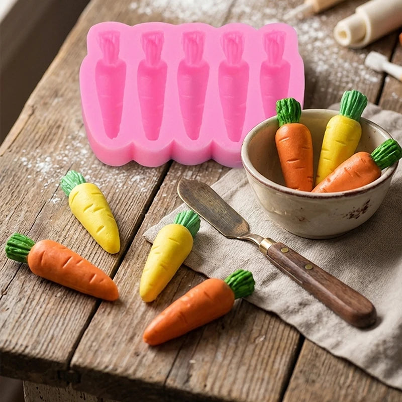 Carrot Silicone Mold DIY Fondant Chocolate Cake Decorating Candy Gum Paste Polymer Clay Cupcake Topper Baking Mold for Easter Zpaxo