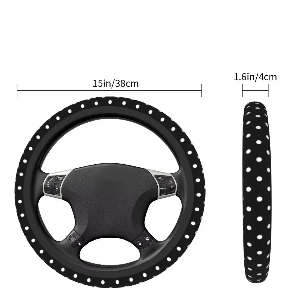 Polka Dot Pattern Steering Wheel Cover Comfortable Hand Feel Leather Zpaxo