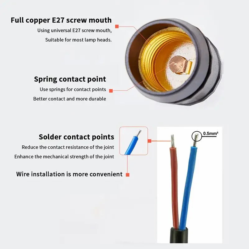 Waterproof E27 Lamp Holder Power Cord Socket 20 30 50 100 Outdoor Zpaxo