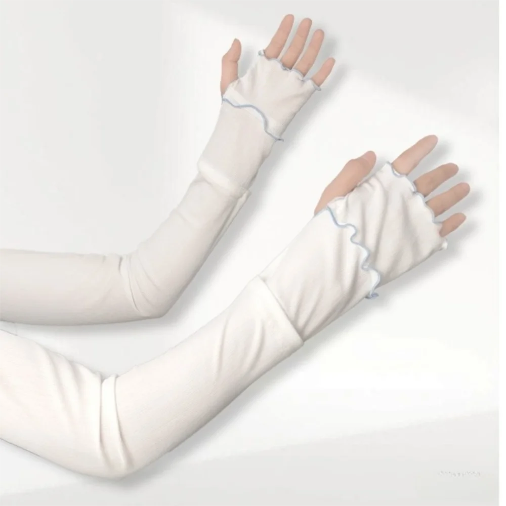 Fashion Ruffles Arm Sleeves Breathable Solid Color Cooling Arm Cover UV Protection Large Size Sunscreen Sleeves Outdoor Sports Zpaxo