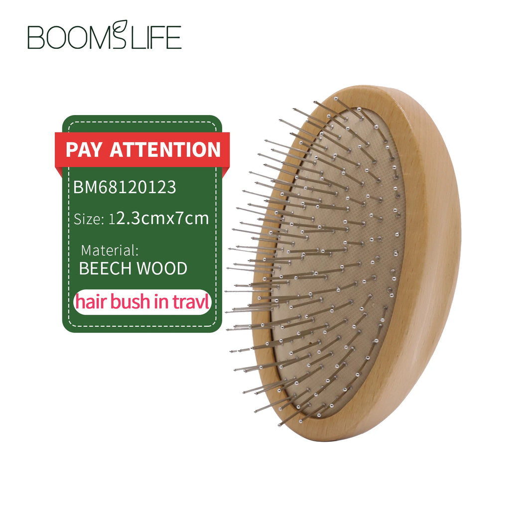 BOOMSLIFE Custom Name Head Massage Steel Hair Brush Mini Pocket Scalp Wood HairBrush with Steel Needle Airbag Wide Tooth Comb Zpaxo beech wood China Mainland