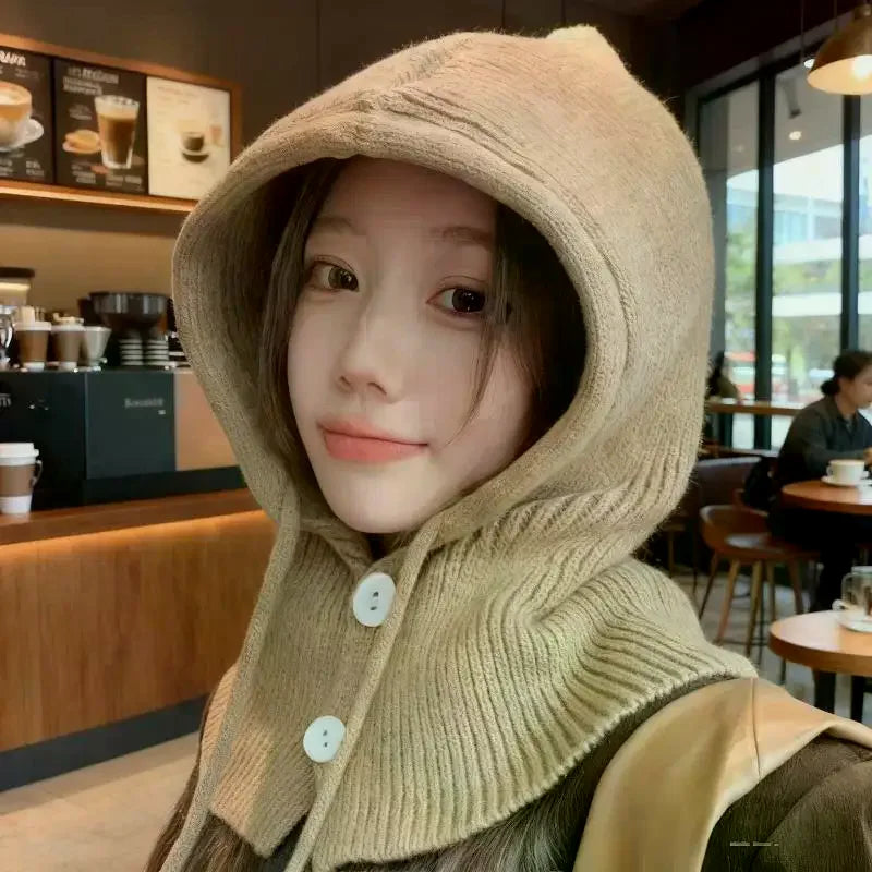 Winter Balaclava Hat Warm Knitted Women's Hood Solid Neck Pullover Zpaxo