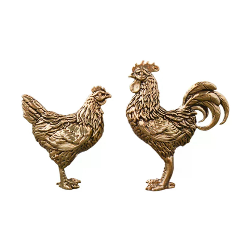 1 Miniatures Copper Rooster Hen Ornaments Solid Brass Small Statue Zpaxo