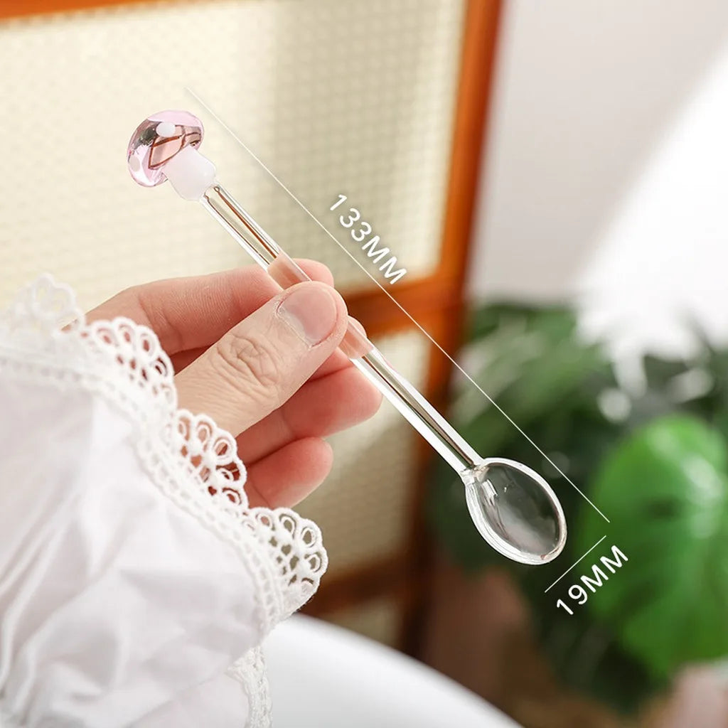 3D Mushroom Glass Spoon – Heat-Resistant Coffee & Tea Stirrer