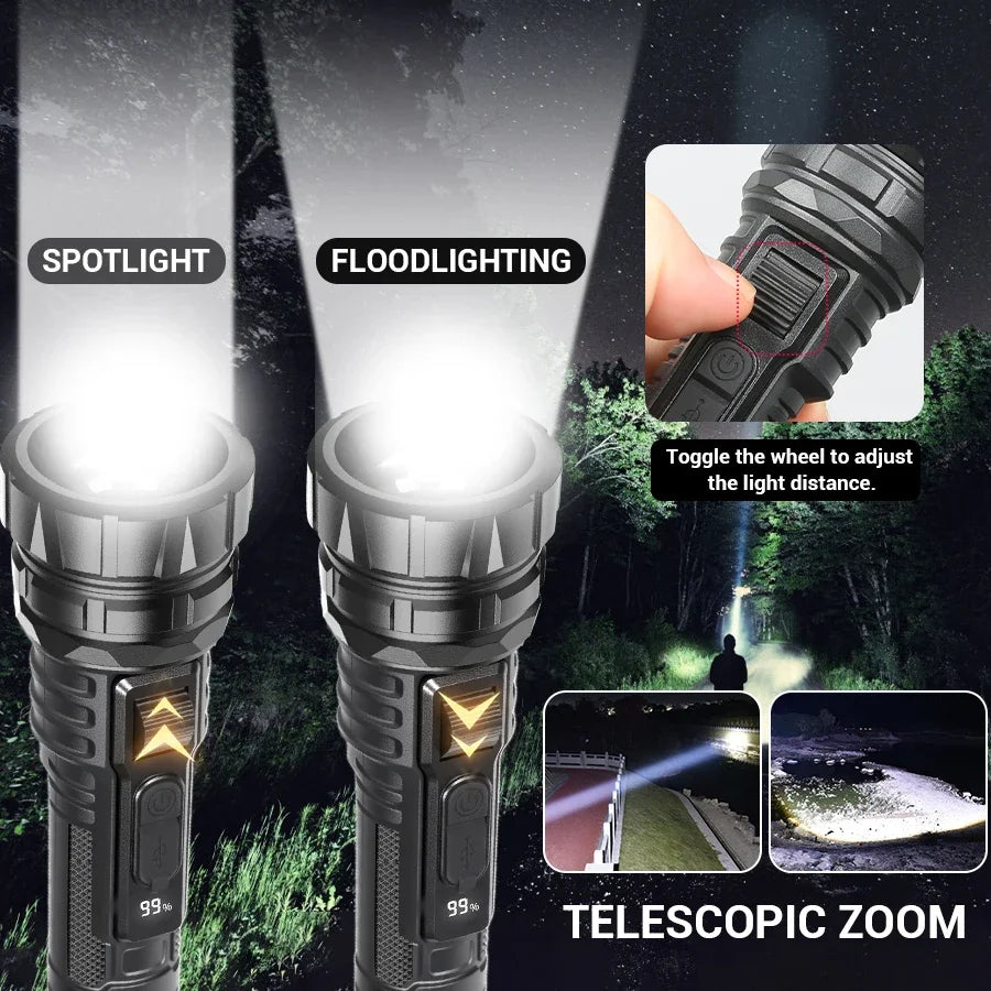 KDULIT LED Tactical Flashlight – USB-C Zoom Torch, 7 Modes