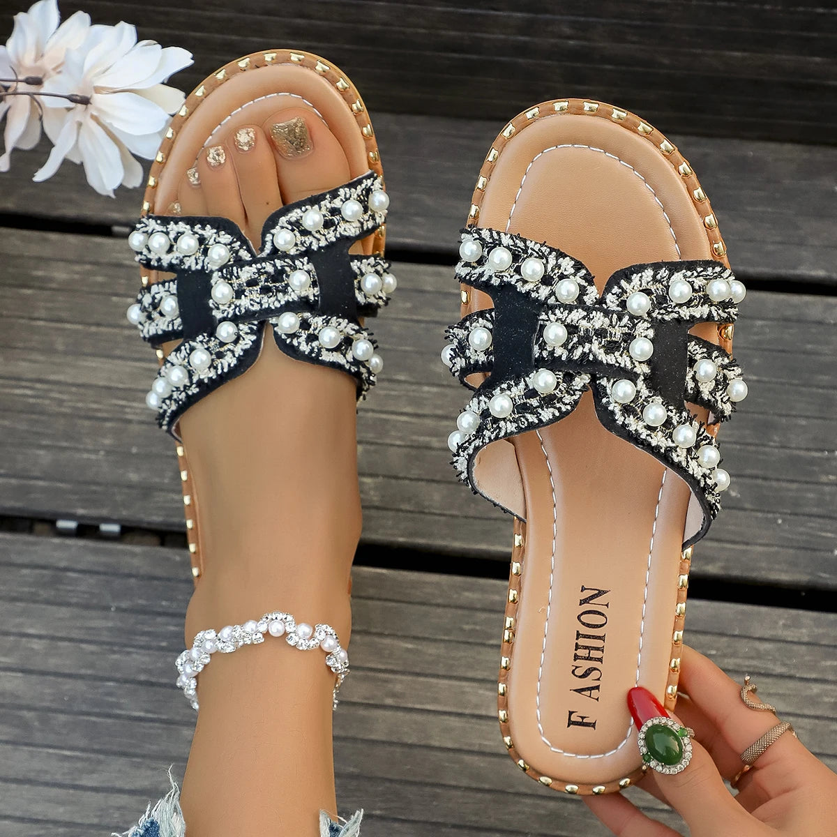 Women Slippers Square Toe Flat Summer Fashion Sexy Casual Shoes Zpaxo