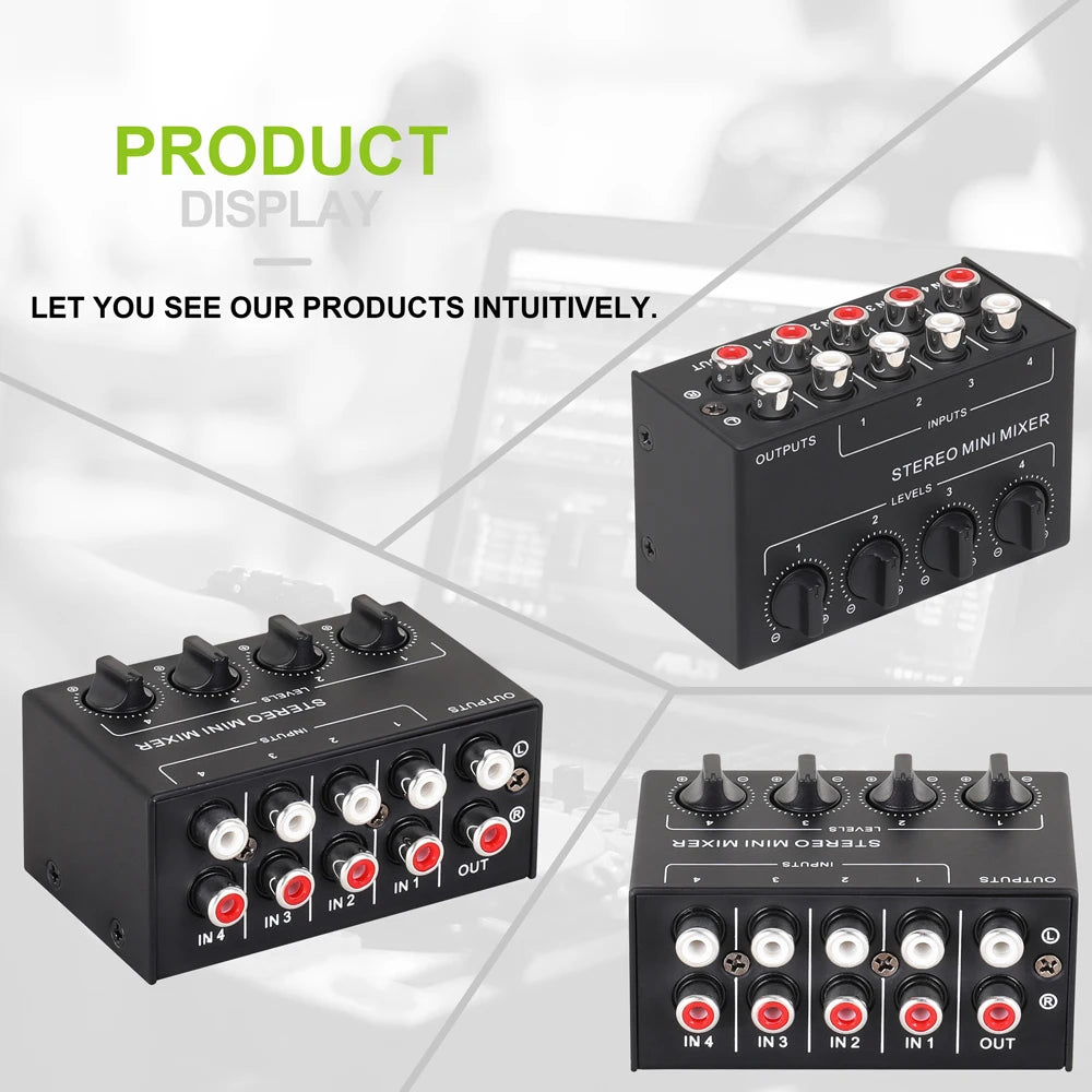 Professional Stereo 4 Channel Passive Mixer for Live Studio Recording Low Noise No External Power Supply Adjustment Sound Mixer Zpaxo