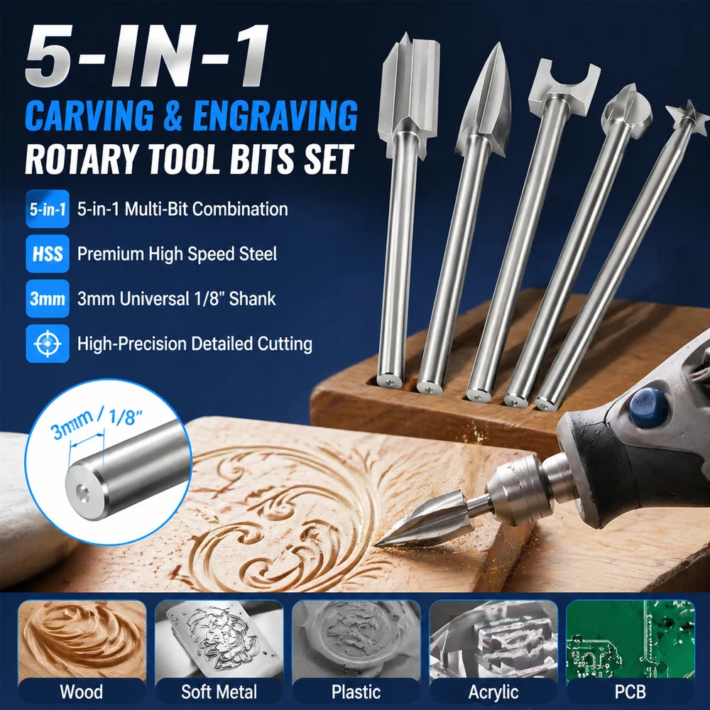 Wood Carving Drill Bits Set Compatible with Dremel Rotary Tool 5 Different Engraving Drill Accessories Bit Wood Grinding Woodwor Zpaxo