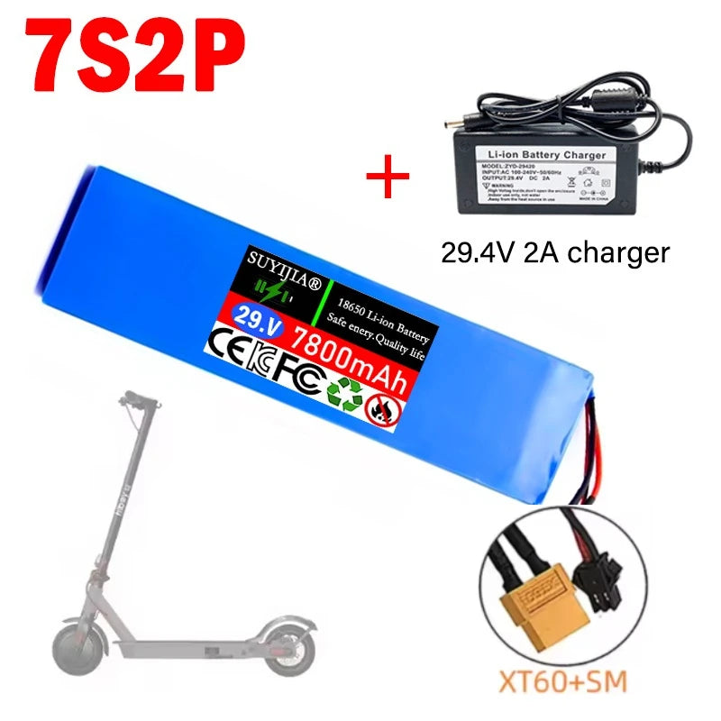100% Original New Scooter Battery 7S2P 25.2V 7800mAh Lithium-ion Rechargeable Battery 18650 Battery Pack Lithium with Charger Zpaxo XT60-SM