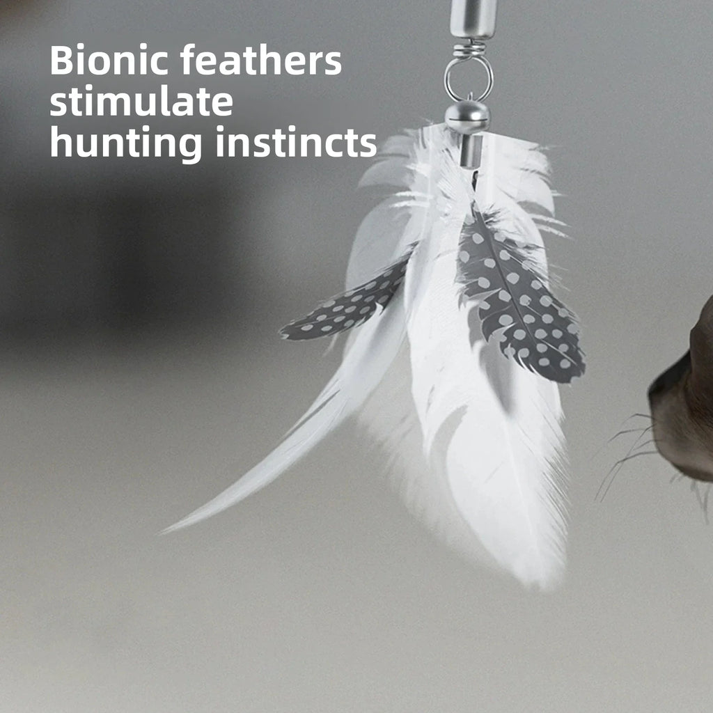 Interactive Cat Feather Wand Toy – Lamb Plush Teaser Stick