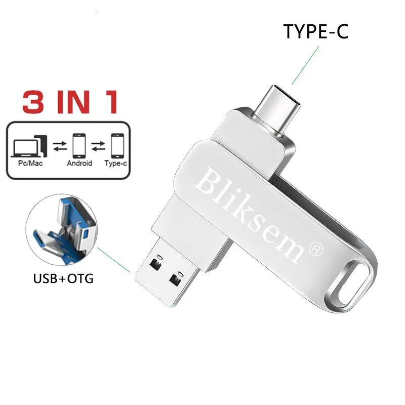 Bliksem TYPE-C Flash Drive OTG 32GB 64GB High Speed USB2.0 for Computer Cell Phone 3in1 USB Metal Mini Pen Drive 32GB USB 64GB Zpaxo 64 GB